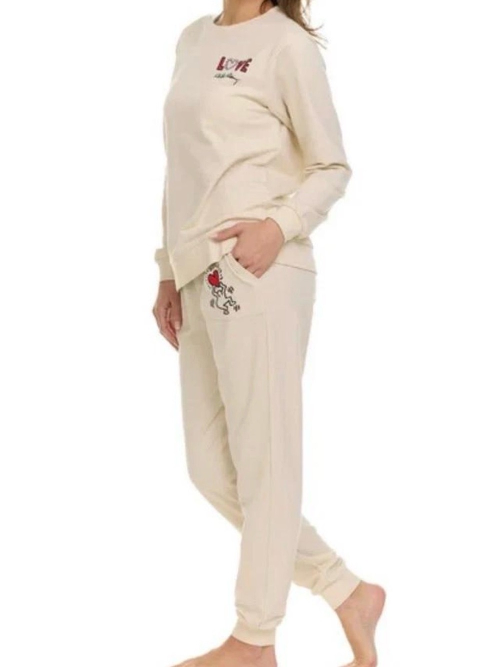 Keith Haring LOVE Women’s Sweatshirt Jogger Set Cream Size L